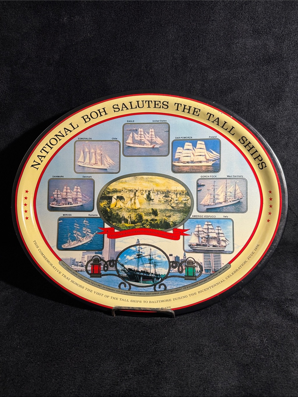Vintage Commemorative 1976 National BOH (Natty Boh) Salutes The Tall Ships Tray